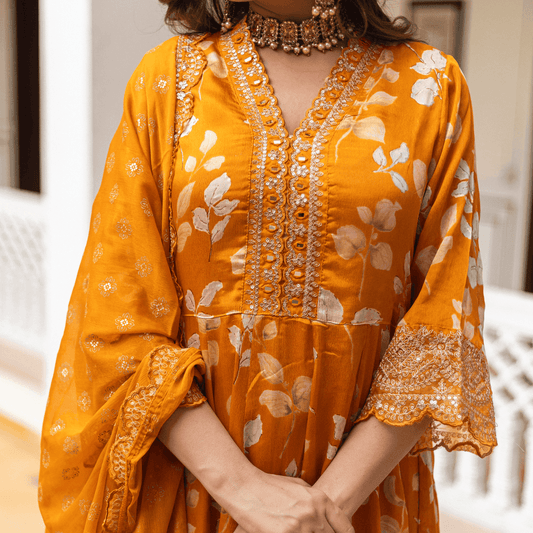 Subhraya Georgette Satin Marmalade Anarkali Kurta