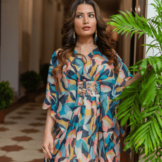 Subhraya chiffon polychromatic kaftan dress