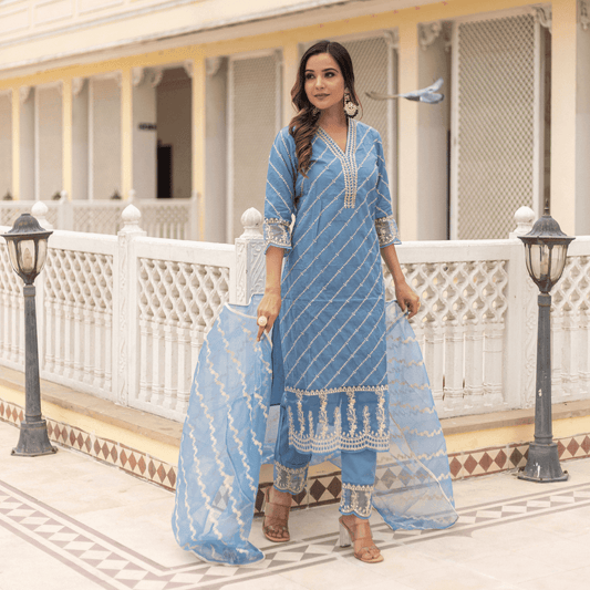 Subhraya Sky Blue lawn cotton periwinkle A line kurta