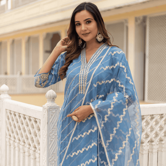 Subhraya Sky Blue lawn cotton periwinkle A line kurta