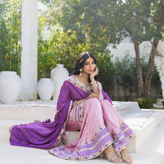 Subhraya Lilac Stripe Sharara Set