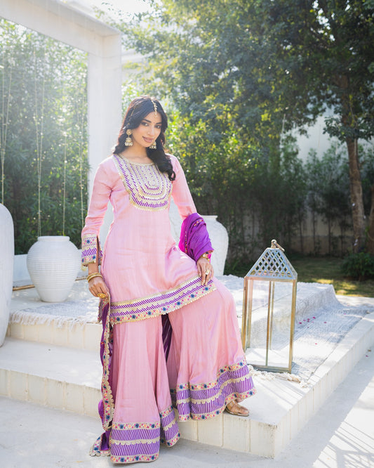 Subhraya Lilac Stripe Sharara Set