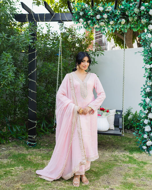 Subhraya Blush Pink Pearl Embroidered Suit