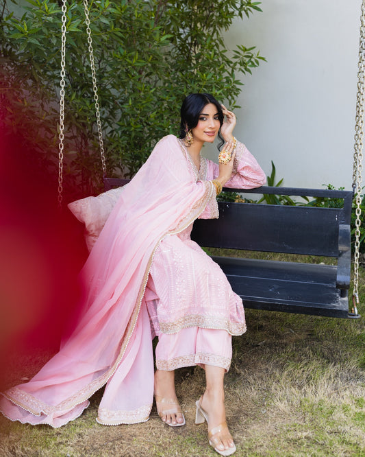 Subhraya Blush Pink Pearl Embroidered Suit