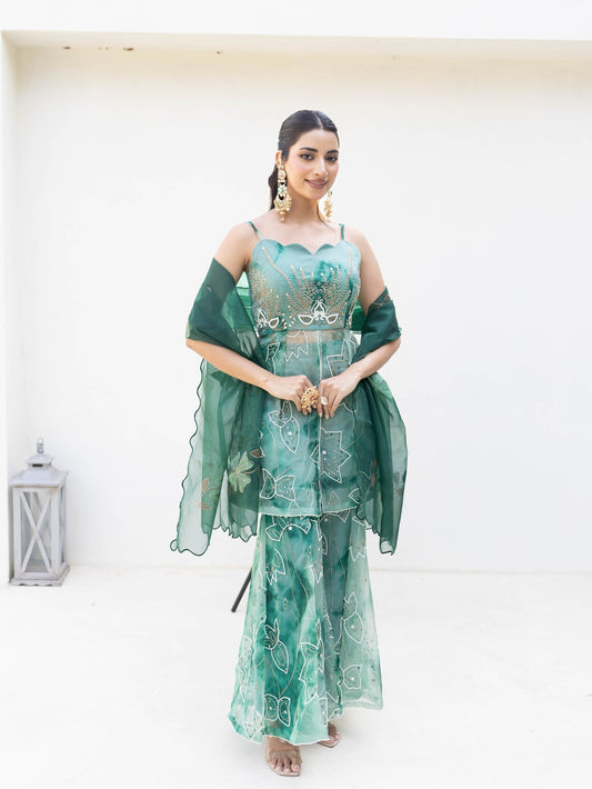 Subhraya Ocean Green Tie-Dye Sharara Set
