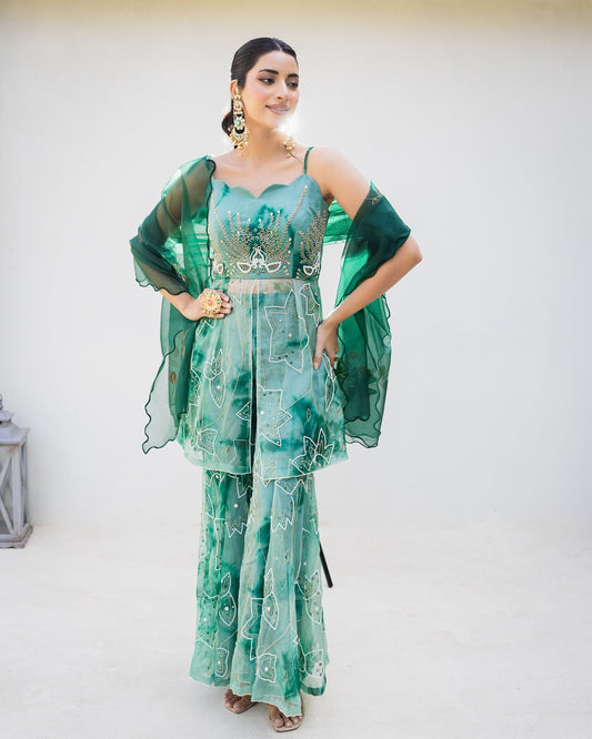 Subhraya Emerald Tie-Dye Sharara Set