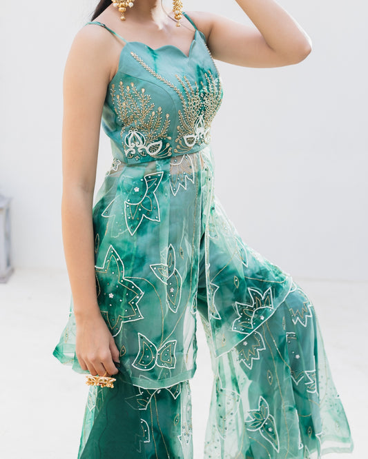 Subhraya Emerald Tie-Dye Sharara Set