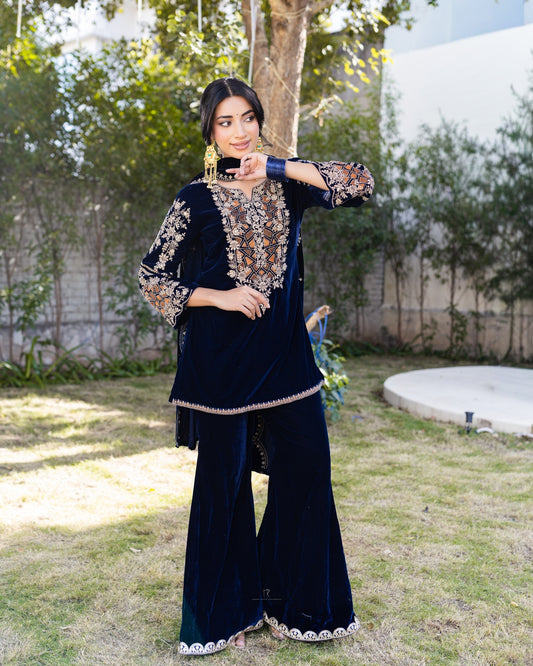 Subhraya Midnight Velvet Sharara Suit