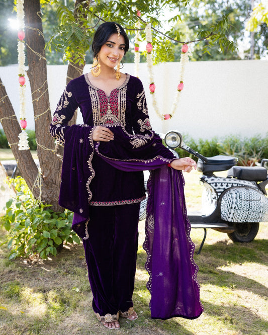 Subhraya Regal Plum Velvet Suit