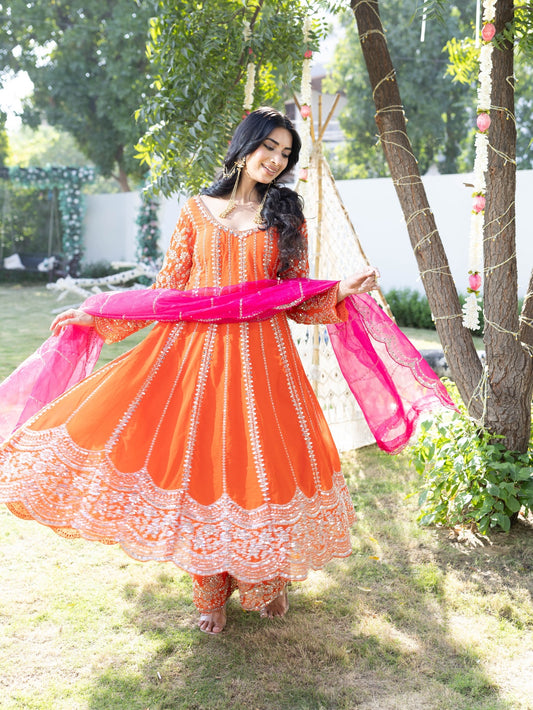 Subhraya Marigold Orange Anarkali Set