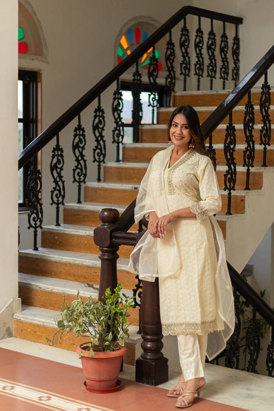 Subhraya Lemon Yellow cotton A-line kurta