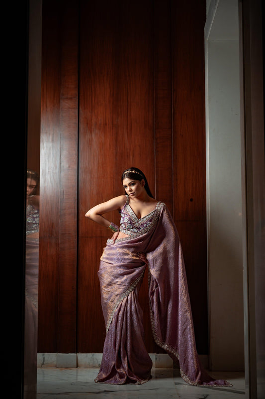 Subhraya Wild Geranium Fabric Saree