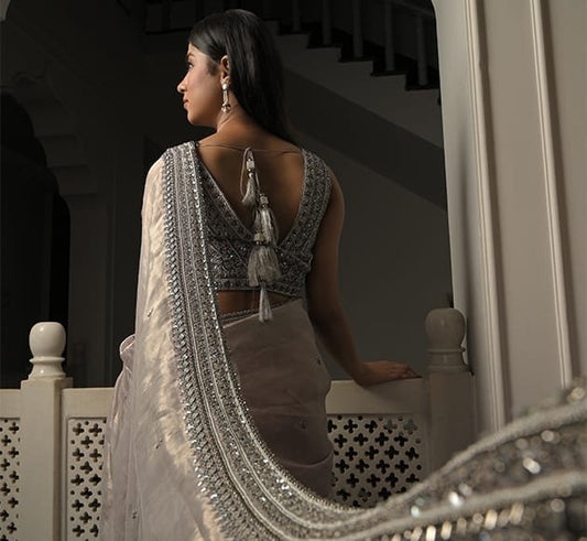 Subhraya Silver Georgette Saree