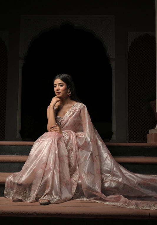 Subhraya Bunny Pink Tissue Silk Saree