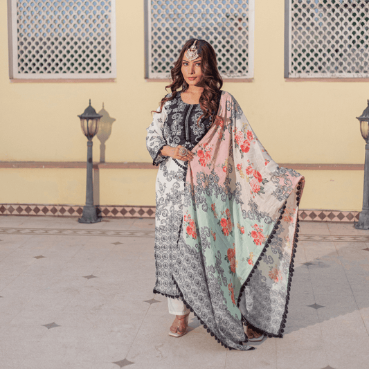 Subhraya Tendril  Bone White A-Line Kurta