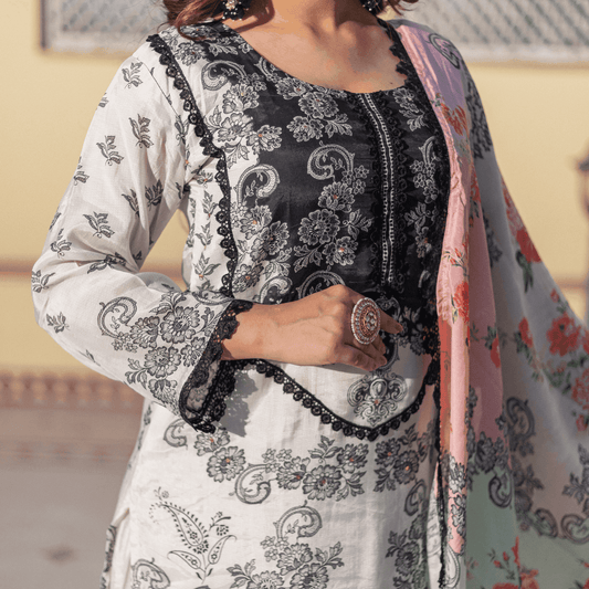 Subhraya Tendril  Bone White A-Line Kurta