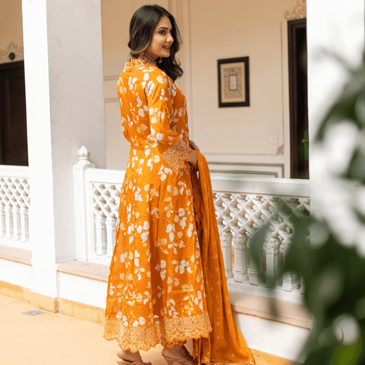 Subhraya Georgette Satin Marmalade Anarkali Kurta