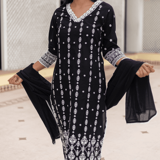 Subhraya Pure Cotton Black A-Line Kurta