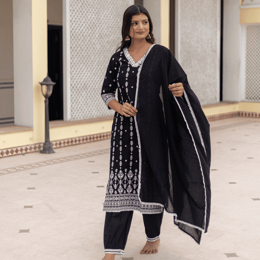Subhraya Pure Cotton Black A-Line Kurta