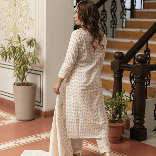 Subhraya Pure Cotton Ivory A-Line Kurta