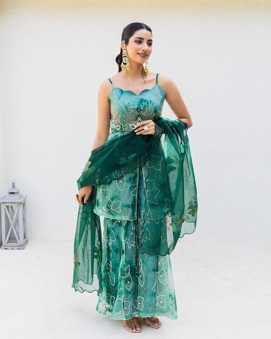 Subhraya Ocean Green Tie-Dye Sharara Set