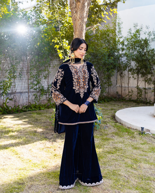 Subhraya Midnight Velvet Sharara Suit