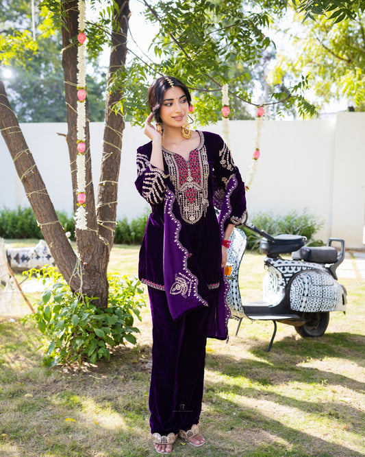 Subhraya Regal Plum Velvet Suit