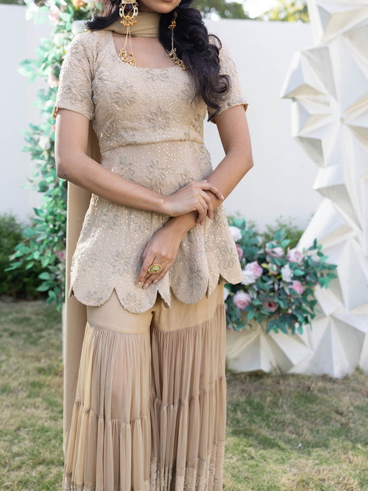 Subhraya Crimson Peplum Sharara Set