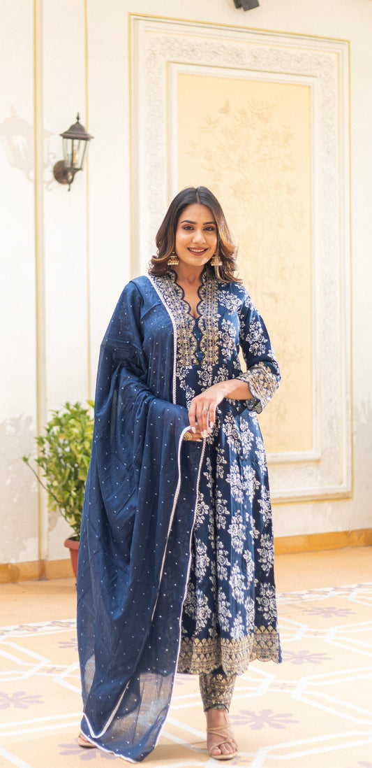 Subhraya Pure Cotton Blue Anarkali Kurta