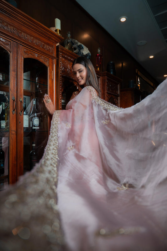 Subhraya Rose Shadow Tissue Silk Saree