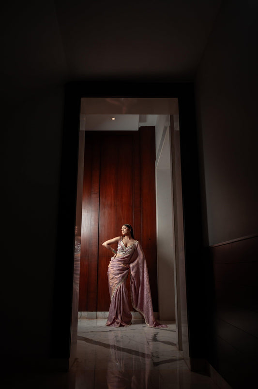 Subhraya Wild Geranium Fabric Saree